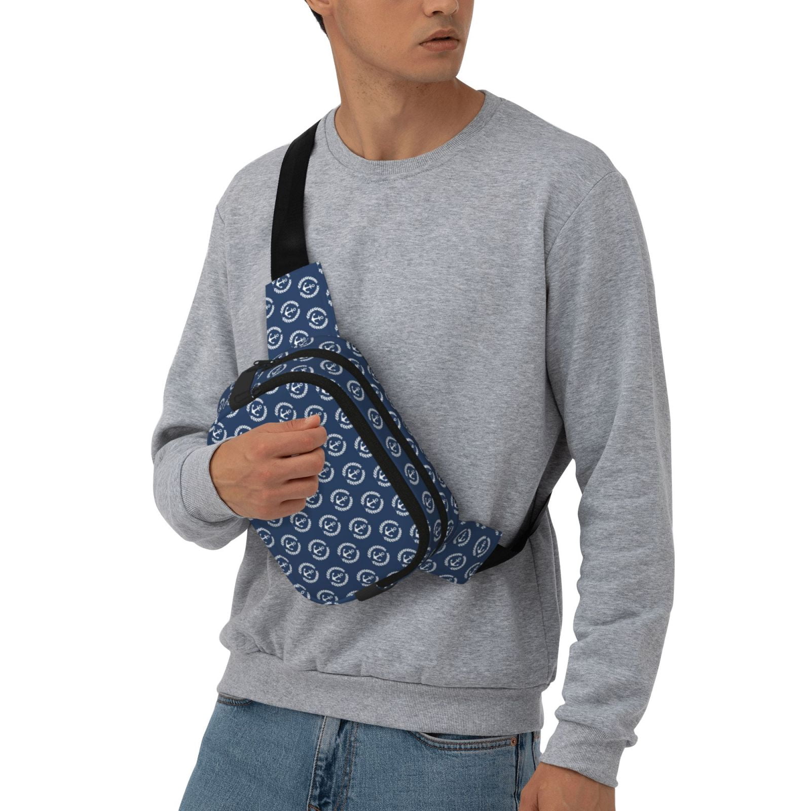 Picia Navy Nautical Print Square Double-Layer Waist Bag Mini Adjustable Waist Belt Bag Exercise Running Travel Hiking
