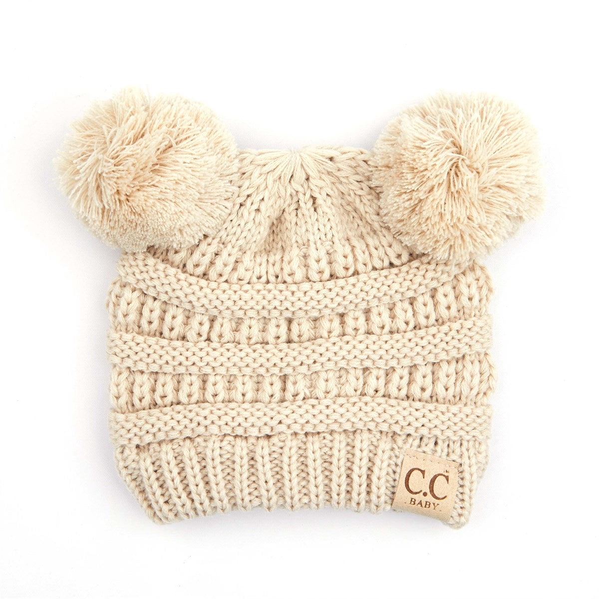 CC Baby Double Pom Cable Knit Yarn Pom Newborn to 9 Months Infant Beanie Indi Pink - Soft, Warm Hats for Babies and Toddlers - Cozy Winter Wear