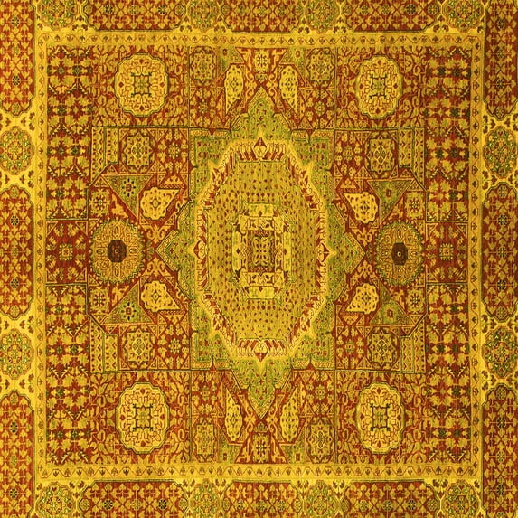 Ahgly Company Indoor Square Abstract Yellow Modern Area Rugs, 4' Square