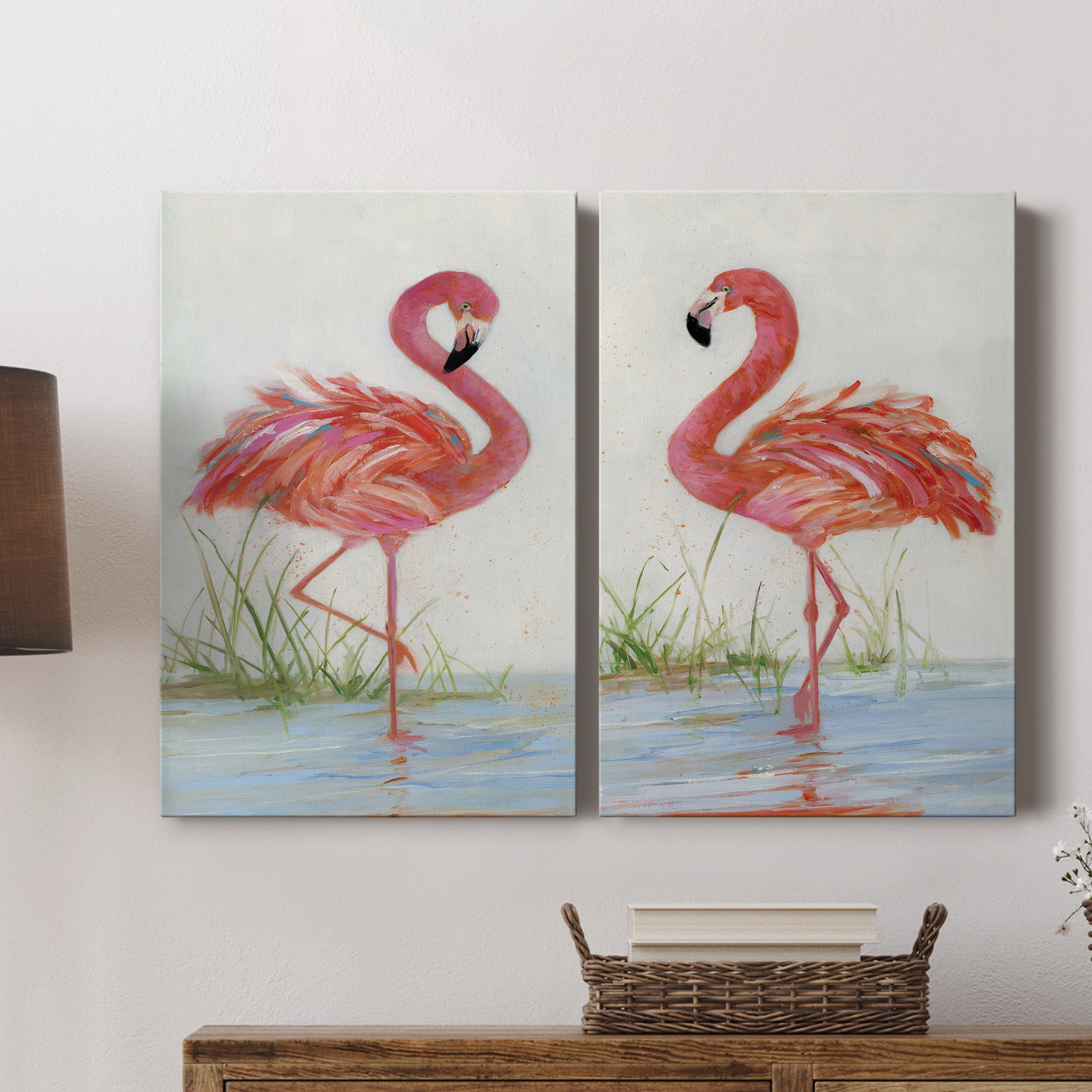 Flamingo I Premium Gallery Wrapped Canvas - Ready to Hang - Set of 2 - 40 x 60 Each
