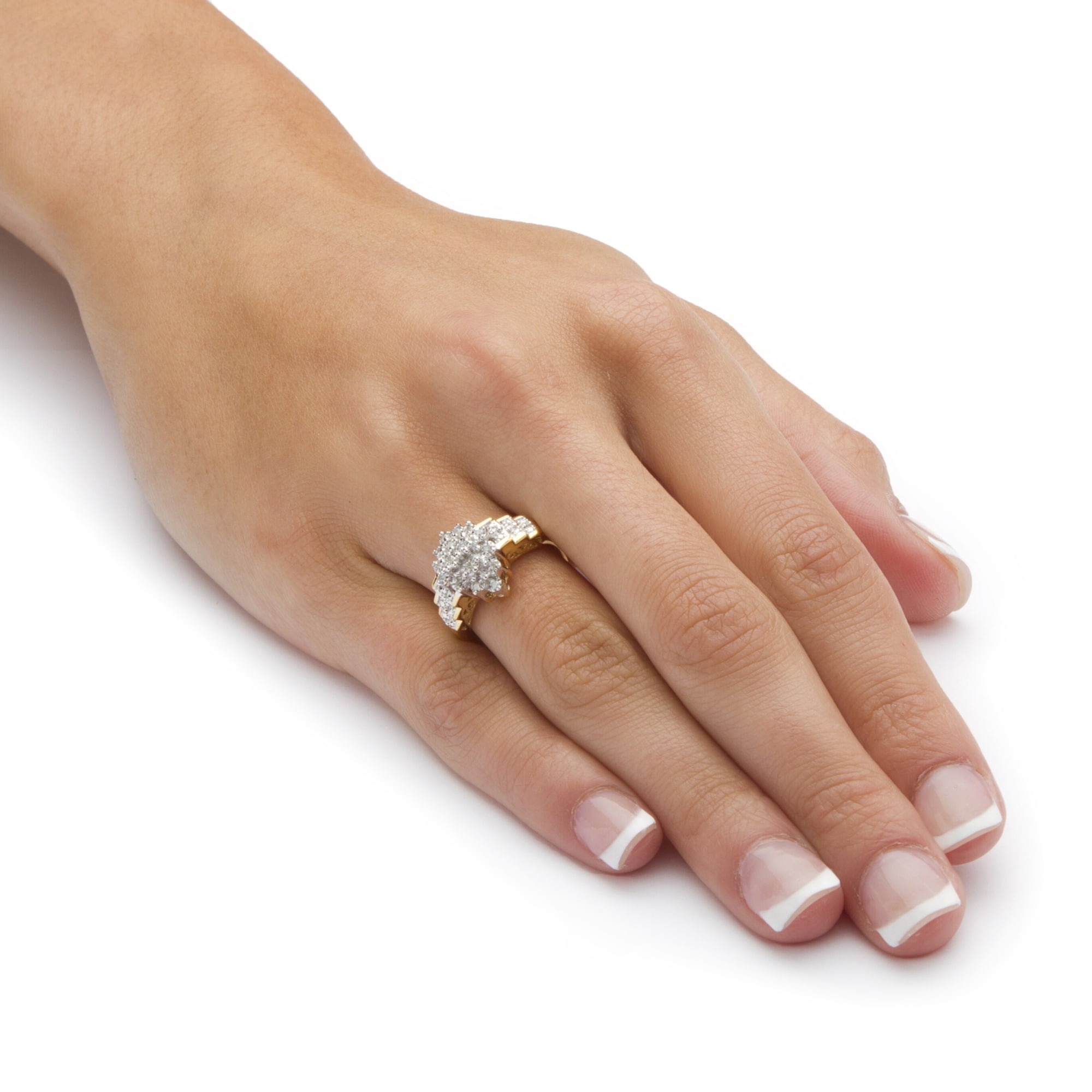 PalmBeach Jewelry Round Diamond Marquise-Shaped Step Ring 1/10 TCW in 18k Gold-Plated or Platinum-Plated .925 Sterling Silver