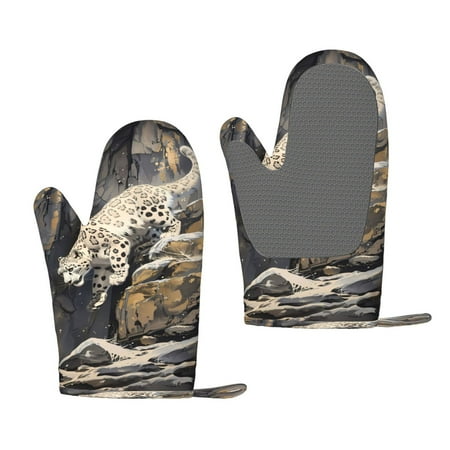 

Matuu Graceful Snow Leopard for Silicone Oven Gloves Heat Resistant Grilling Gloves Non-Slip Silicone Oven Mitt Great for Grilling Kitchen and Cooking