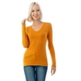 thumbnail image 4 of Simply Fashion Basic V Neck Long Sleeve T-Shirts - Stretch Cotton SpandexMUSTARD,SMALL, 4 of 5