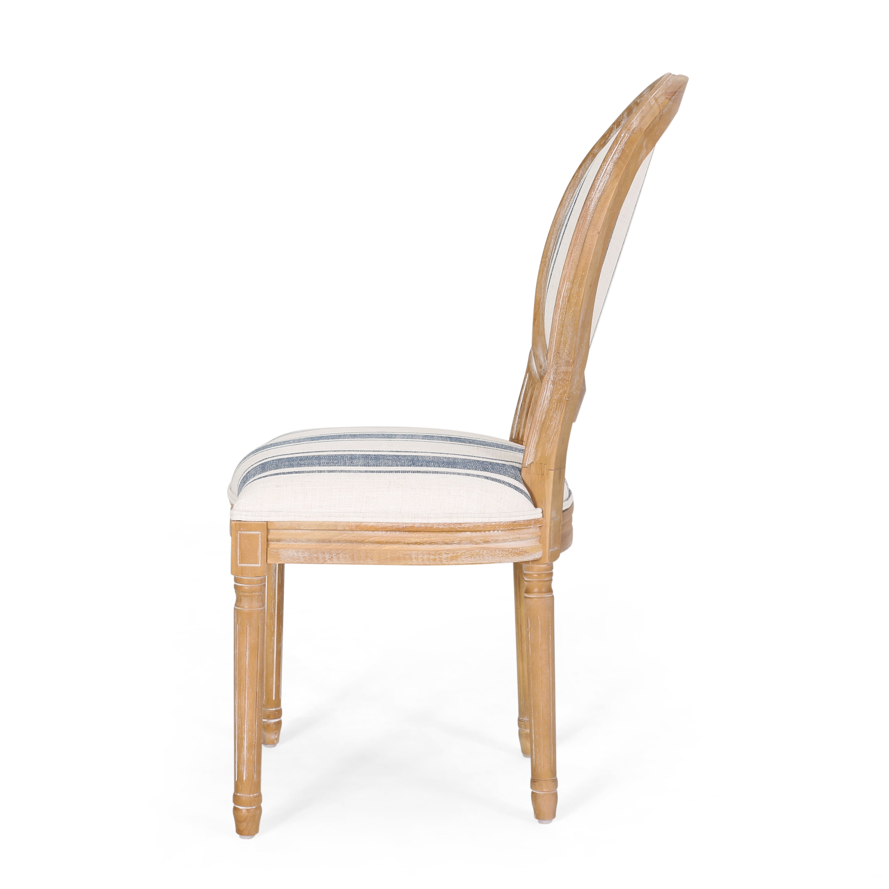 Noble House Karter French Fabric Dining Chairs, Set of 2, Dark Blue Stripes
