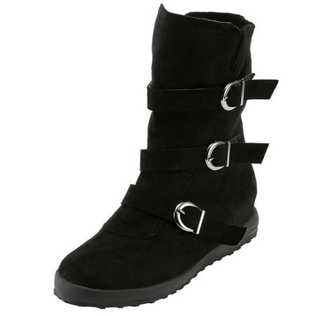 

Dezsed Women s Ankle Boots Clearance Women Suede Round Toe Zipper Flat Pure Color Buckle Strap Keep Warm Snow Boots Black