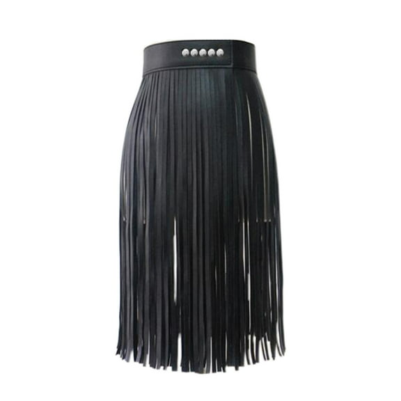 tegongse Womens High Waist Faux Leather Tassels Skirt for Body Harness Punk Party Clubwea