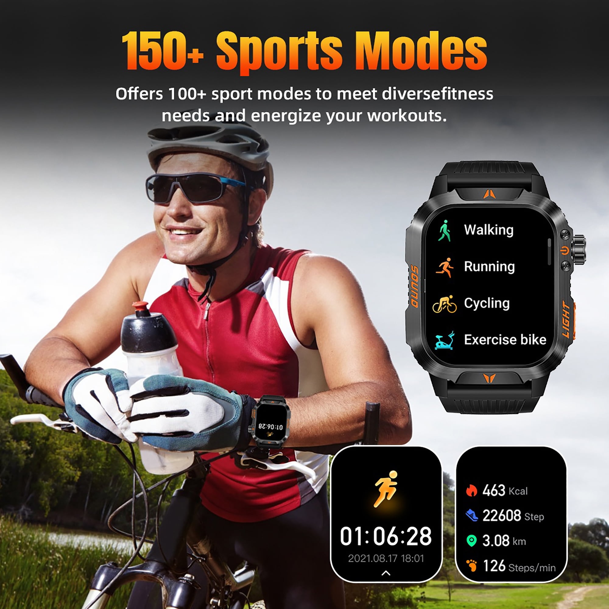 Smart Watch Compass HD Aluminum Alloy Durable IP68 Waterproof with Led Flashlight 600mAh 20 Days Fitness Smartwatch for Android Ios Women Men Watch