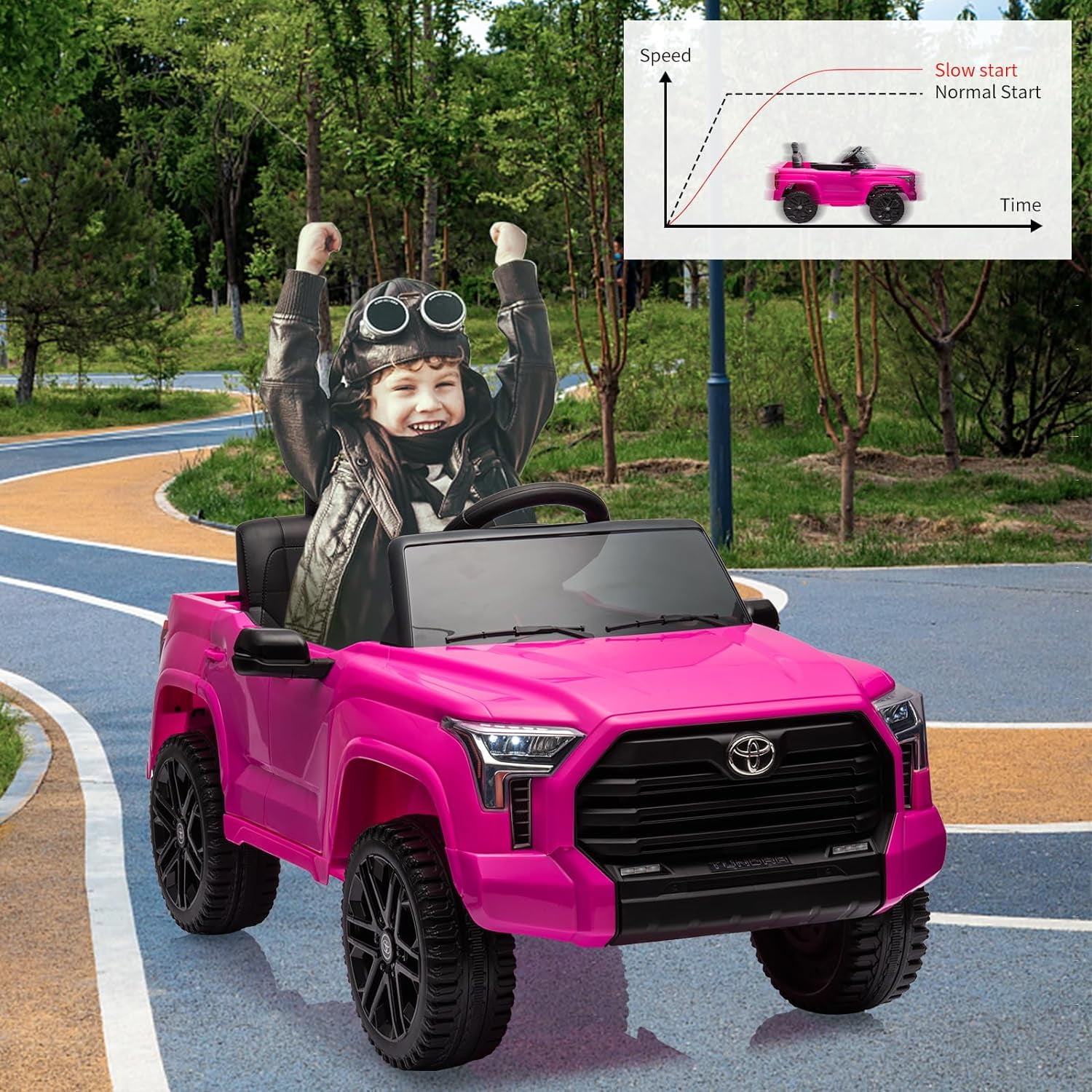 NEILA Toyota Licensed 12V Kids Ride on Truck Car Battery Powered Electric Fun Toys with Remote Control, Spring Suspension, 3 Speeds, LED Lights, Ride on Toy for 3-8 Years Boys & Girls (Rose)