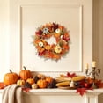 thumbnail image 4 of Yhmxh 18 Inch Fall Wreath for Front Door Decor, Artificial Maple Leaves Pumpkins Sunflower Wreath Decor, Farmhouse Autumn Harvest Wreath for Window Porch Thanksgiving & Outdoor Decor, 4 of 6