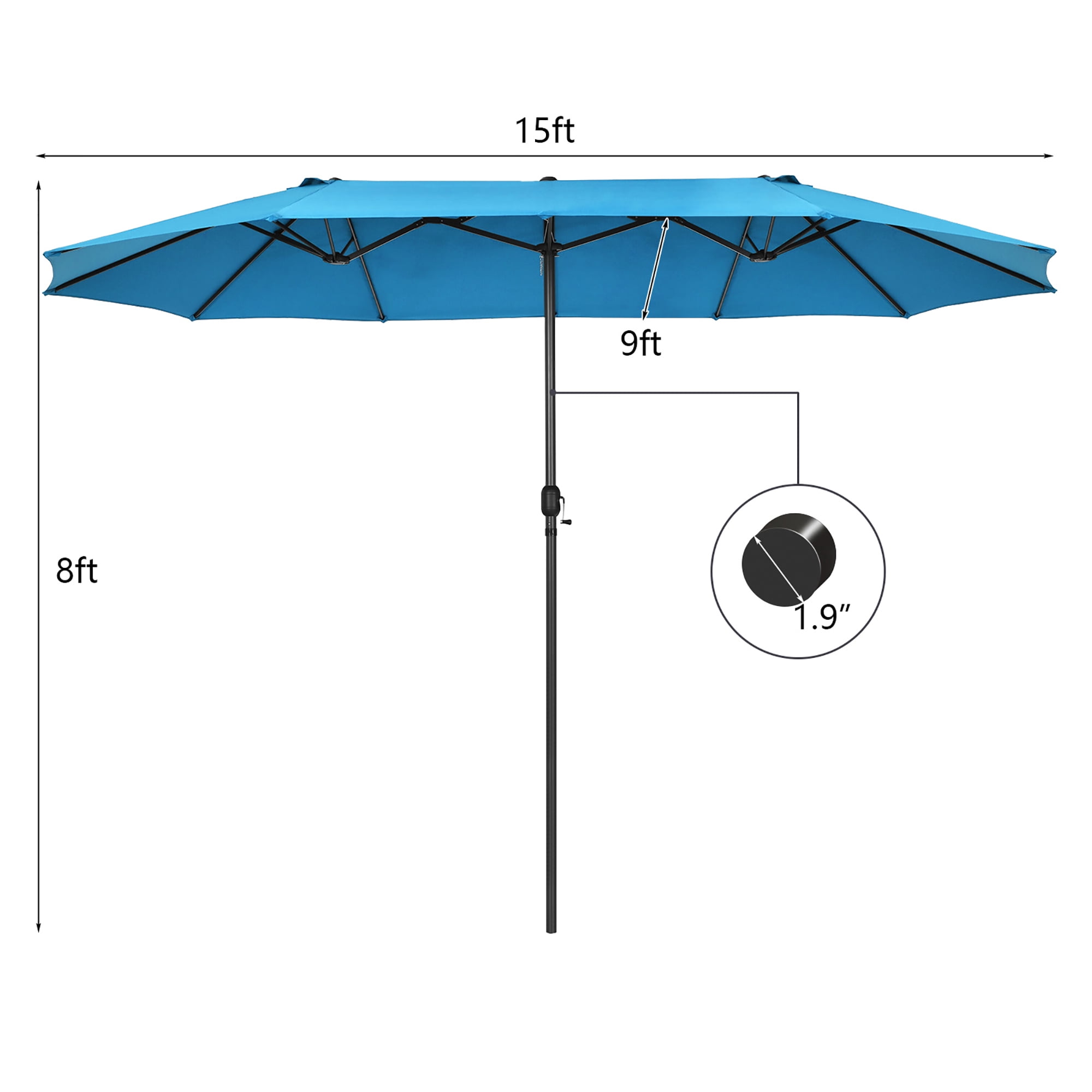 Costway 15ft Blue Patio Double-Sided Market Umbrella, Crank Lift