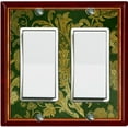 thumbnail image 1 of Metal Light Switch Plate Cover Elegant Green Floral Damask Maroon Frame FRA040, 1 of 13