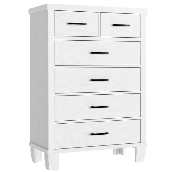 Garvee 45" Tall Dresser for Bedroom, 6-Drawer Wooden Chest of Drawers with Storage, Large Organizer Cabinet for Closet, Entryway & Living Room, White