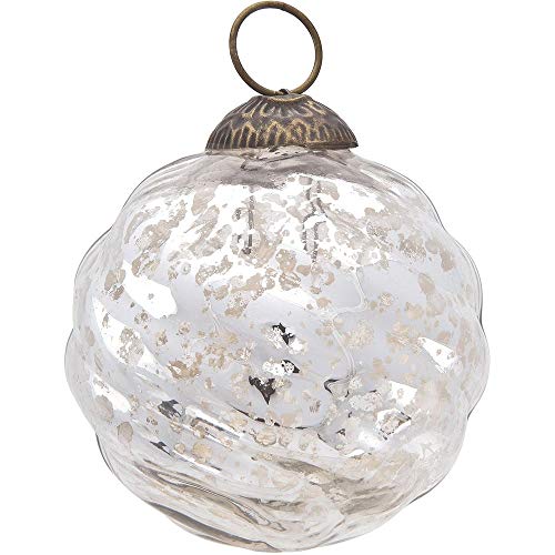 Luna Bazaar Large Mercury Glass Ball Ornament (3Inch, Silver, Swirl Motif, Solene Design