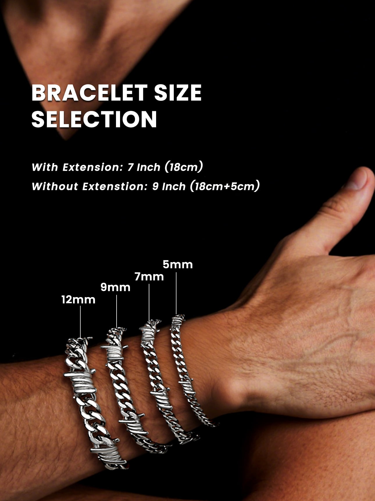 Bestyle 9mm Thorns Cuban Link Chain Bracelet for Men Women Hip-Hop Stainless Steel Barbed Wire Bracelet Christmas Jewelry Gifts
