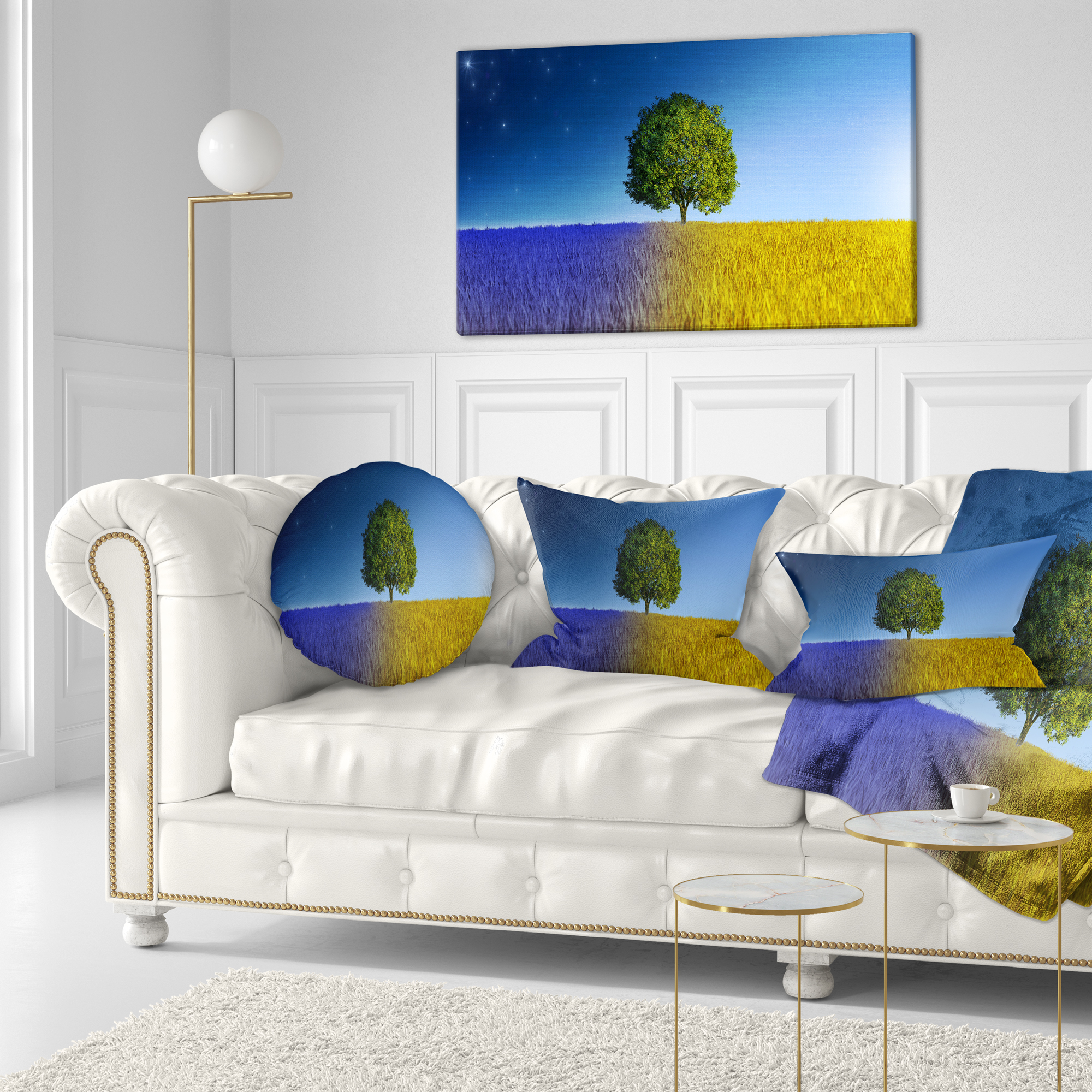 Designart Tree in Night and Day - Landscape Printed Throw Pillow - 12x20