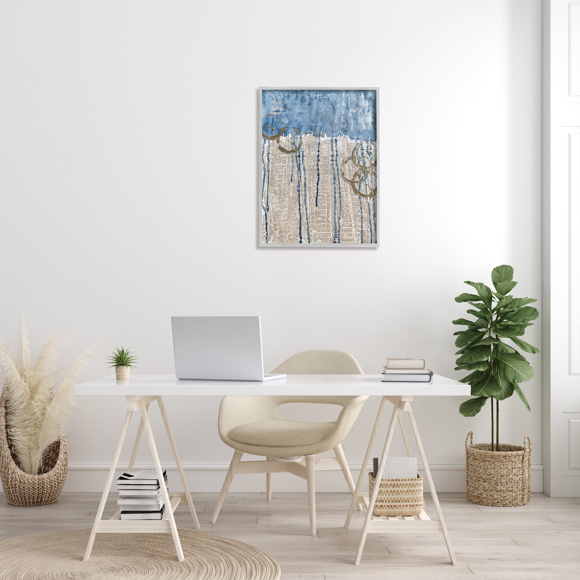 Stupell Industries Abstract Blue Dripping over Whicker Style Grid, 24 x 30, Designed by Denise Brown