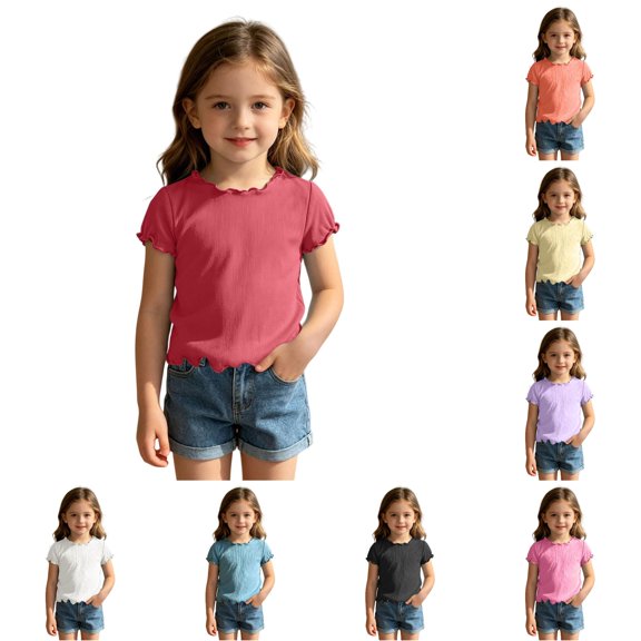 Bigetiay Summer Girl Cute Short Sleeve Ice Silk Tops Tees Shirts Warm Weather, Size 7-8 Years