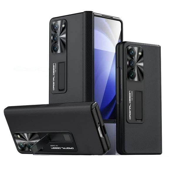Dteck for Samsung Galaxy Z Fold 5 Case with Kickstand,Full Body Case with Built-in Screen Protector & Magnetic Hinge Protection,Luxury Business PU Leather Protective Cover for Galaxy Z Fold5 5G,Black
