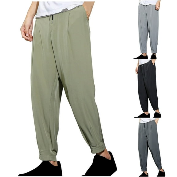 Ahuyic Mens Sweatpants,Sweatpants for Men Pants,Man Solid Color Drawstring Pockets Binding Leg Trousers