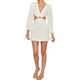 thumbnail image 2 of Arvbitana Female Knitted Dress Long Sleeve V-Neck Solid Color / Striped Hollow-out Backless Dresses Summer Crochet Swimsuit Cover Up Beachwear, 2 of 9