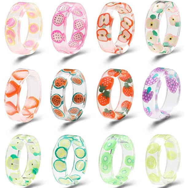 Anillos gruesos de resina acrílica de colores para mujer, estilo moderno Y2K, anillos apilables únicos de plástico y transparente, lindos anillos de dedo abiertos retro, regalo de joyería para mujeres, adolescentes y niñas oso de fresa Electrónica