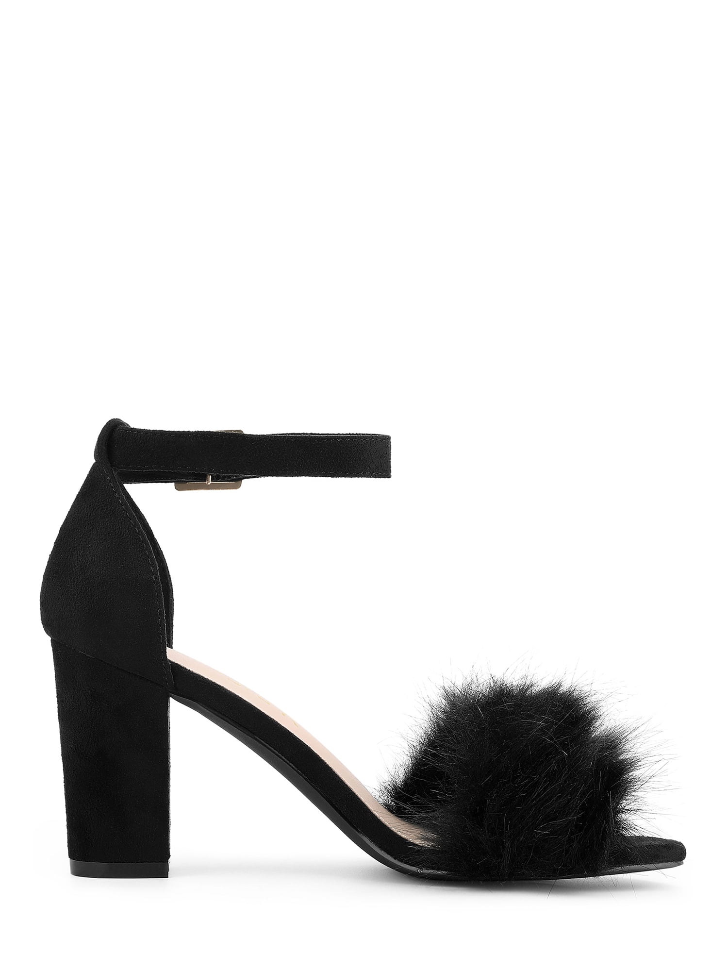 Black heels with clearance fur strap