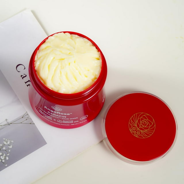AngeRose Mascarilla capilar de queratina y colágeno con aceite de argán - Acondicionador de reparación profunda para cabello seco dañado - Tratamiento hidratante y fortalecedor 500 ml (16,9 oz)