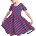 thumbnail image 6 of NAISIBABY A-Line Dress for Girls, Stretch Striped Short Sleeve Kids Casual Flare Sundress Purple 7-8T, 6 of 7
