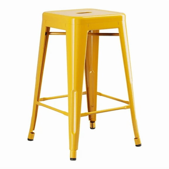 24" High Yellow Metal Backless Counter Height Stool For Indoor or Outdoor Use