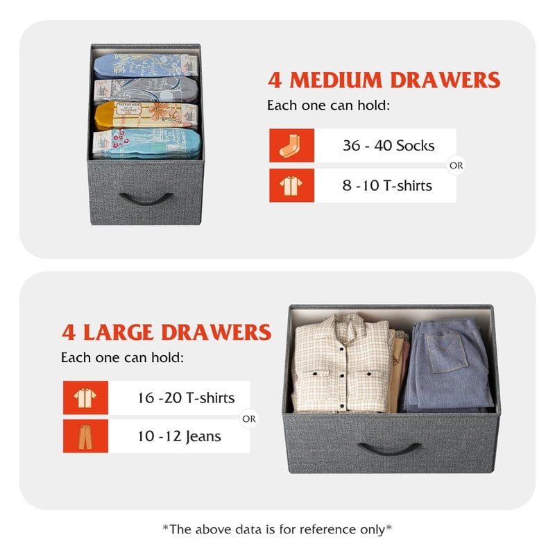 Kelno 8 Drawers Fabric Dresser Wide Wood Top Cabinet Storage Tower Metal Frame Clothes Organizer for Bedroom Living Room,Grey