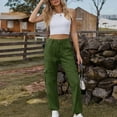 thumbnail image 6 of CFLVAEK Cargo Pants Women with Pockets Casual High Rise Hiking Pant Comfy Cinch Bottom Cargo Pant Spring Fall Outdoor Pants Army Green XL, 6 of 6