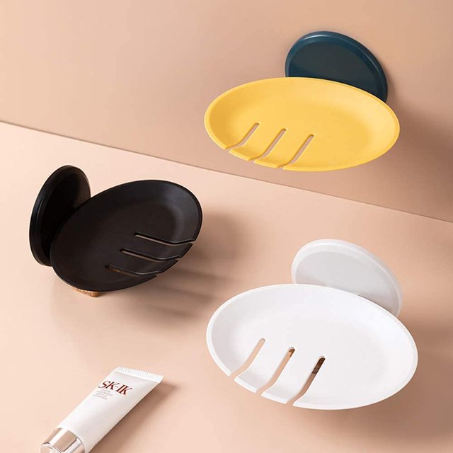 Paquete de jabonera con desagüe, jabonera de plástico con fuertes ventosas para baño, ducha, esponja de cocina y más (amarillo, blanco, negro) Vhermosa ZYY-2794