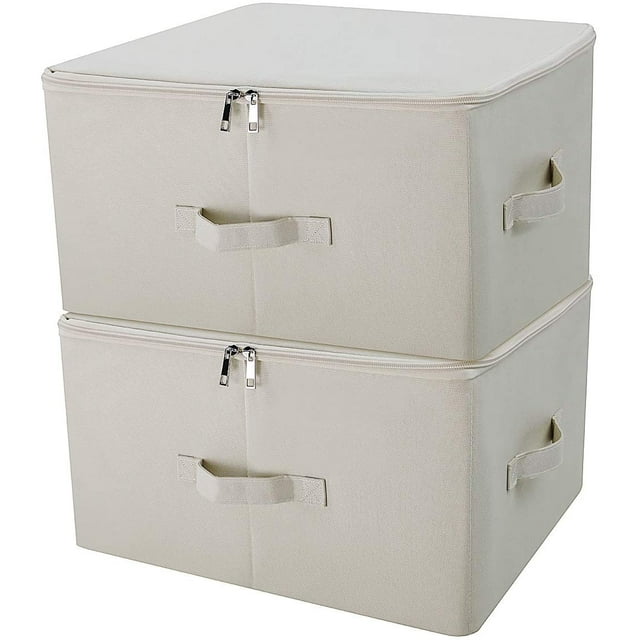 Bacs de Rangement Pliables avec Couvercles, Cubes de Rangement, Rangez Votre Garde-Robe, Beige, Ensemble de 2