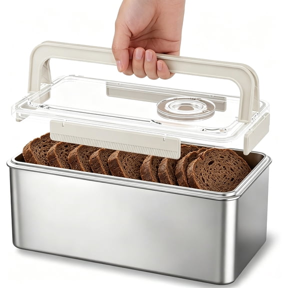Petyoung Stainless Steel Airtight Bread Box, 6 QT Large Capacity Bread Storage Container with Time Recording Lid, for Homemade Bread Kitchen Counter