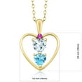 thumbnail image 2 of 18K Yellow Gold Plated Silver Sky Blue Aquamarine Swiss Blue Topaz and Pink Sapphire Pendant Necklace for Women (0.75 Cttw, Gemstone March Birthstone, Heart 5MM and 4MM, with 18 inch Silver Chain), 2 of 3