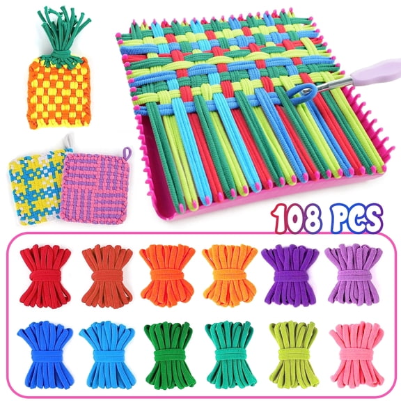 JBeeCtrl Weaving Loom Kit for Kids 108 Pcs DIY Pot Holder Loom Knitting Kits Arts and Crafts for Girls 8-12 Birthday Gifts Girls Toys Ages 5 6 7 8-12