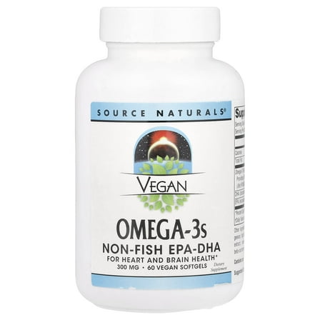 Source Naturals Vegan Omega-3s, Non-Fish EPA-DHA, for Heart and Brain Health Support* 300 mg - 60 Vegan Softfgels