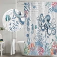 thumbnail image 4 of Octopus Coastal Shower Curtain Set - Long 72" x 84" Washable Bathtub Curtain with 12 Hooks, Beach Nautical Ocean Coral Seahorse Vintage Waterproof Fabric Shower Curtains for Bathroom/Bathtub Décor, 4 of 6