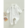 thumbnail image 2 of hirigin Baby Boy Girl Romper Long Sleeve Lapel Solid Color Zipper Casual Fall Spring Jumpsuit, 2 of 9