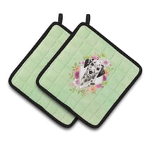 Dalmatian Green Flowers Pair of Pot Holders