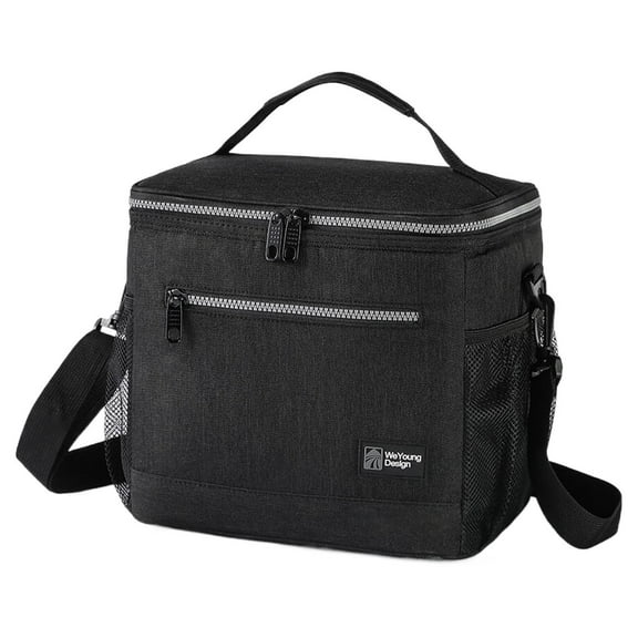 BinKFF Insulated Lunch Box Men Women, Lunch Bag for Work School, Leakproof Soft Cooler Tote Adult, Large Lunch Pail, Picnic Beach Food Bag with Shoulder Strap, Black