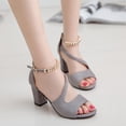 thumbnail image 4 of Dress Sandals Women, Women High Heels, Chunky Heels, Strappy Heels for Women, Women Classic Summer Open Toe Heeled Sandals Fashion Dress Shoe Comfort Walking Footwear Anti Slip Heels, Gray 8.5, 4 of 7