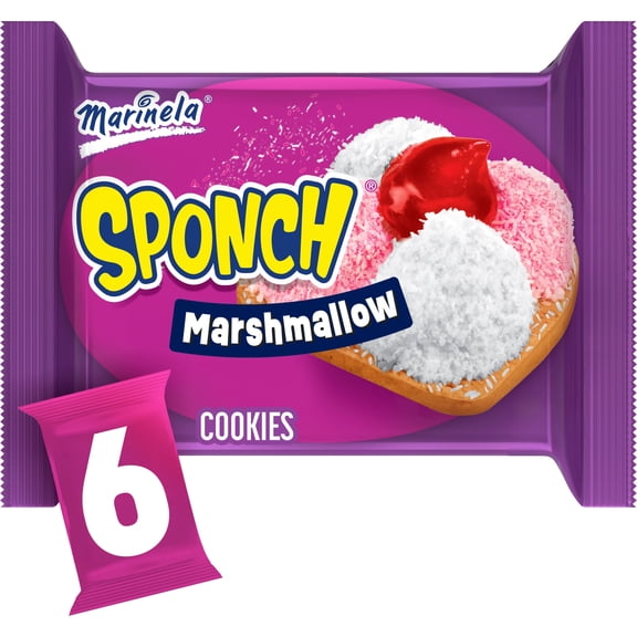 Marinela Sponch Coconut and Strawberry Marshmallow Cookies, 6 packs, Cookies, 9.54 oz Bag