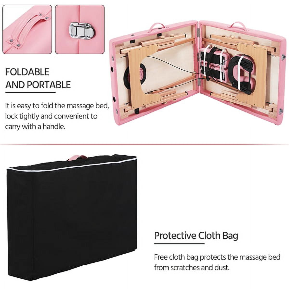Alden design Fold Portable Massage Table w/ Removable Headrest Armrests, Pink