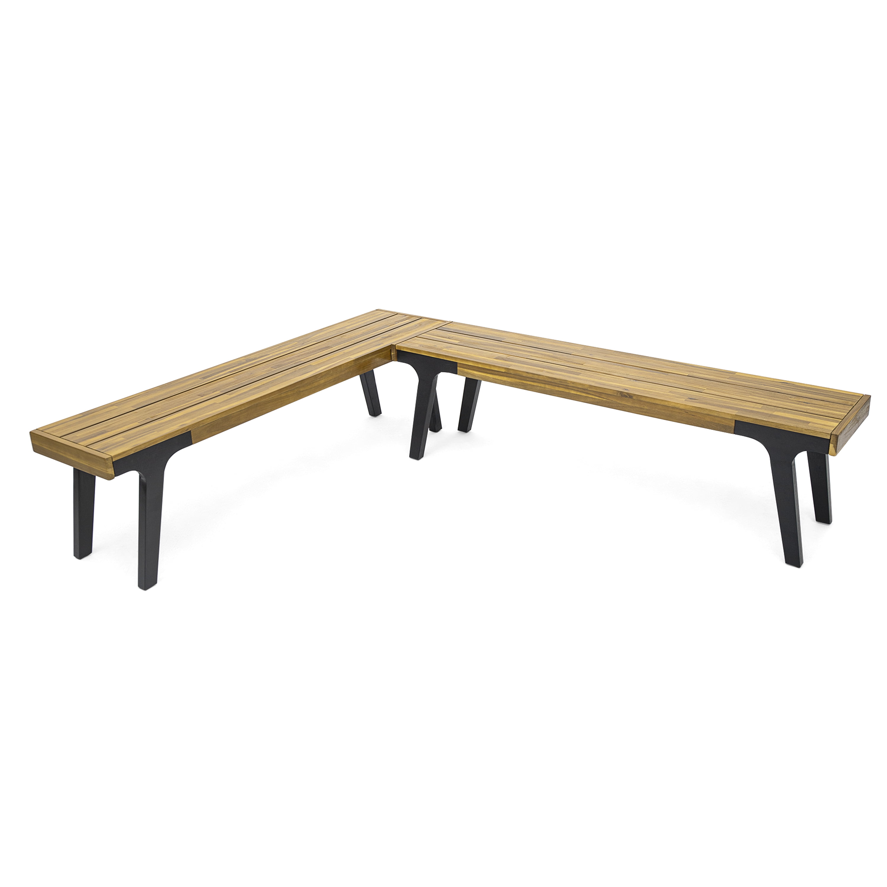 Outdoor Dining Bench Set of 2, Acacia Wood Slatted Rest Bench for Patio Garden, Teak