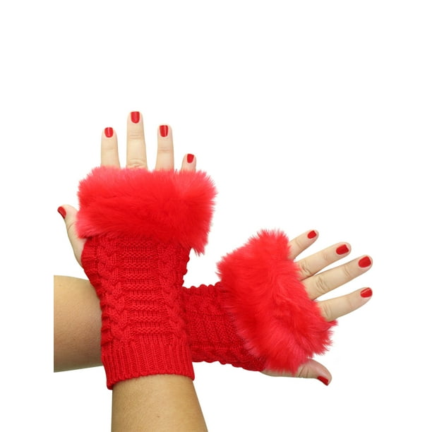Faux Fur Trim Arm Warmer Fingerless Gloves - Walmart.com - Walmart.com