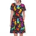thumbnail image 1 of Bixox Robe d'Été à Manches Courtes pour Femmes Robe Ample Longueur Genou avec Poches-Chat Coloré, 1 of 7