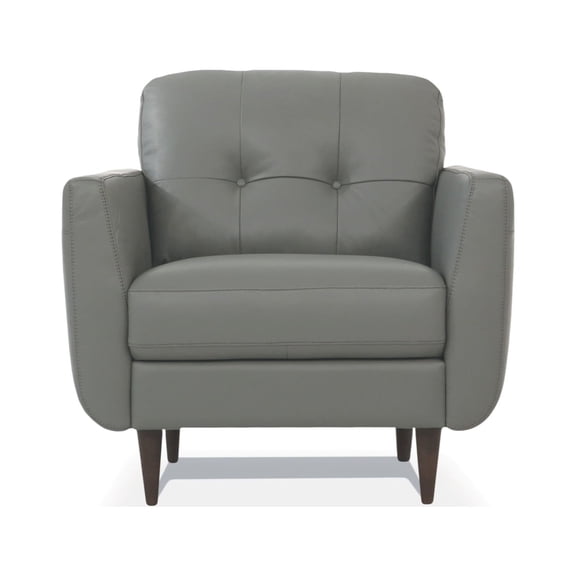 Leatherette Chair with Tapered Legs and Button Tufted Details, Gray
