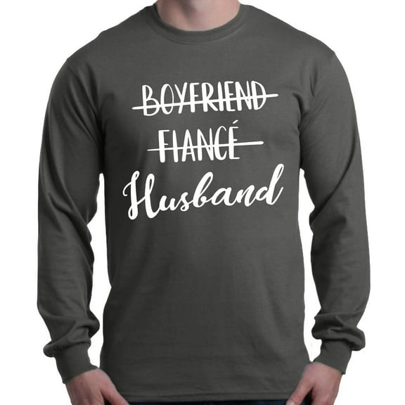 Shop4Ever Men's Boyfriend Fiance Husband Wedding Long Sleeve Shirt Small Charcoal