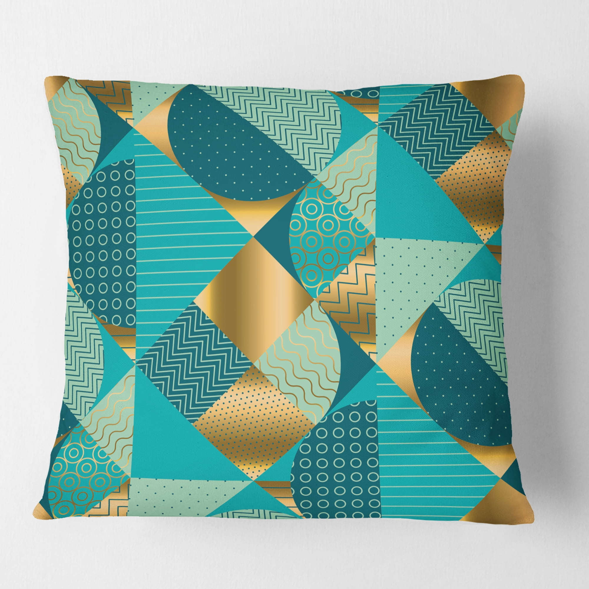 Designart Gold and Blue Dynamics II' Mid-Century Modern Throw Pillow - 16x16